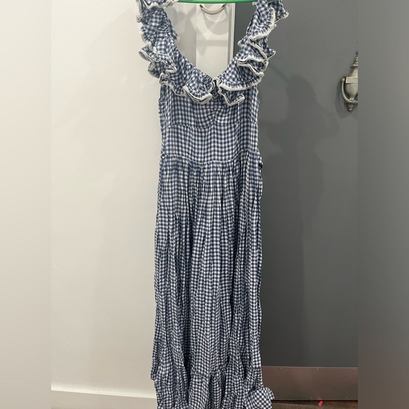 Doen Maxi Dress Sora Blue Gingham Plaid Ruffle Sleeveless size XL - Picture 3 of 13